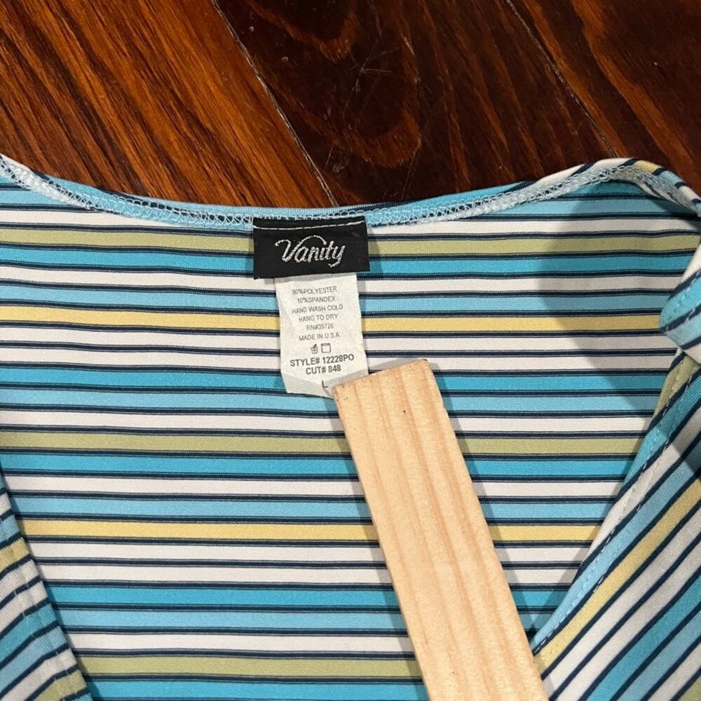 Vanity L Y2K Wrap Top Blue Striped Fitted Short Sleeve 2000s - Picture 6 of 7